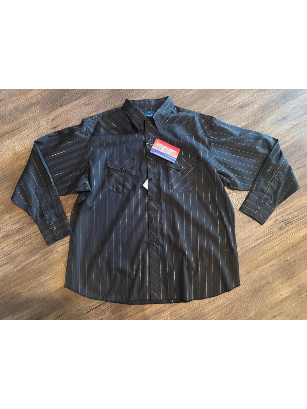 Wrangler Shirt Mens 2XL Black Striped Pearl Snap Long Sleeve Western Rodeo *